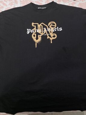Palm Angels Black Tee with Gold Drip Logo